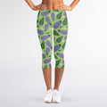 Eggplant With Leaves And Flowers Print Women's Capri Leggings