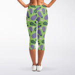 Eggplant With Leaves And Flowers Print Women's Capri Leggings
