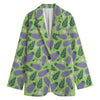 Eggplant With Leaves And Flowers Print Women's Cotton Blazer