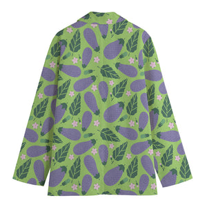 Eggplant With Leaves And Flowers Print Women's Cotton Blazer