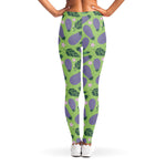 Eggplant With Leaves And Flowers Print Women's Leggings