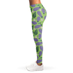 Eggplant With Leaves And Flowers Print Women's Leggings