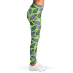 Eggplant With Leaves And Flowers Print Women's Leggings