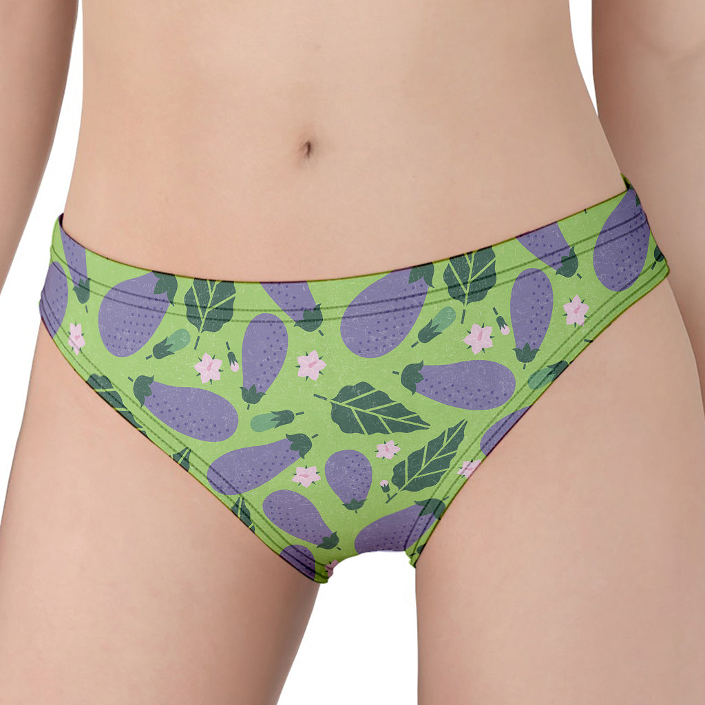 Eggplant With Leaves And Flowers Print Women's Panties