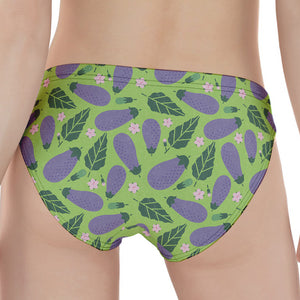 Eggplant With Leaves And Flowers Print Women's Panties