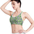 Eggplant With Leaves And Flowers Print Women's Sports Bra