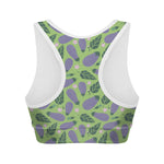 Eggplant With Leaves And Flowers Print Women's Sports Bra