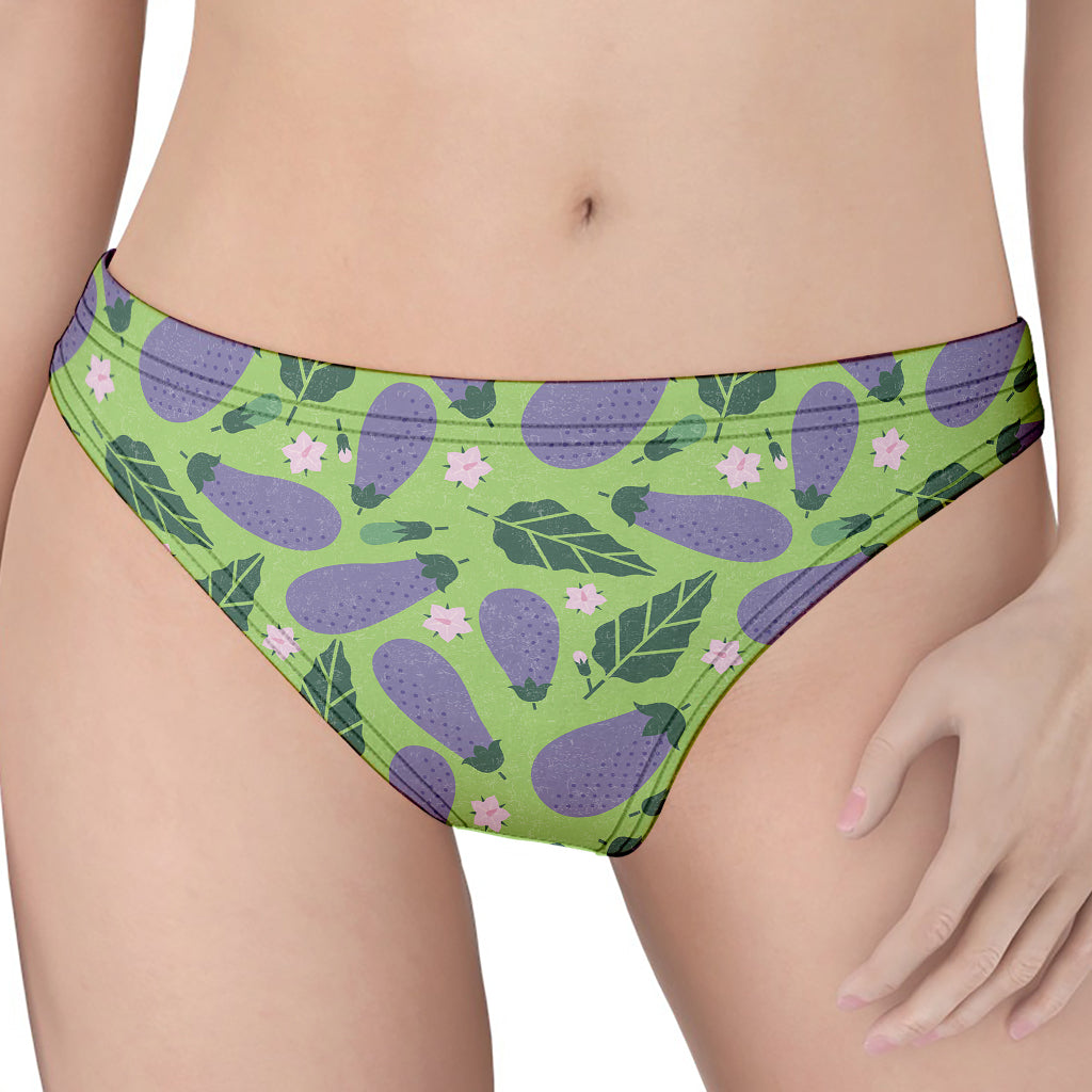 Eggplant With Leaves And Flowers Print Women's Thong