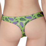 Eggplant With Leaves And Flowers Print Women's Thong