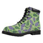 Eggplant With Leaves And Flowers Print Work Boots