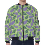 Eggplant With Leaves And Flowers Print Zip Sleeve Bomber Jacket