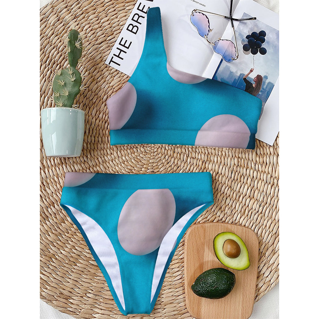 Eggs Pattern Print One Shoulder Bikini Top