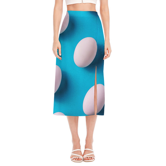 Eggs Pattern Print Side Slit Midi Skirt