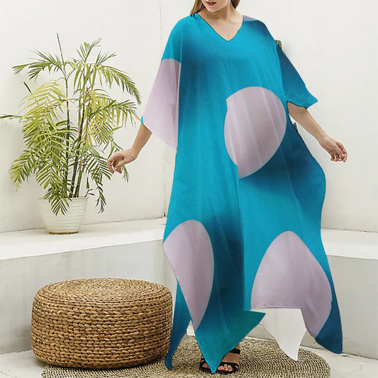 Eggs Pattern Print Silk V-Neck Kaftan Dress