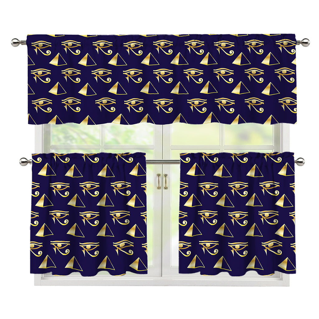 Egypt Eye Of Horus Pattern Print 3 Piece Kitchen Curtains