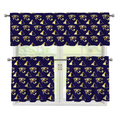 Egypt Eye Of Horus Pattern Print 3 Piece Kitchen Curtains