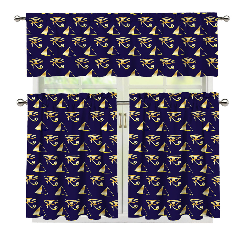 Egypt Eye Of Horus Pattern Print 3 Piece Kitchen Curtains