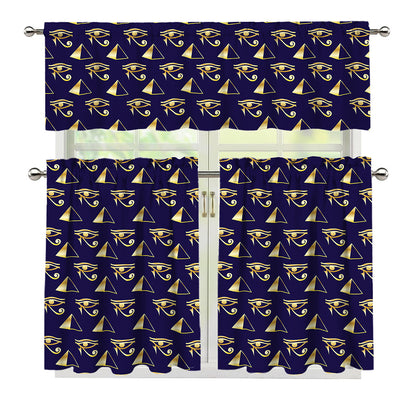 Egypt Eye Of Horus Pattern Print 3 Piece Kitchen Curtains