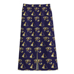 Egypt Eye Of Horus Pattern Print Cotton Front Slit Maxi Skirt