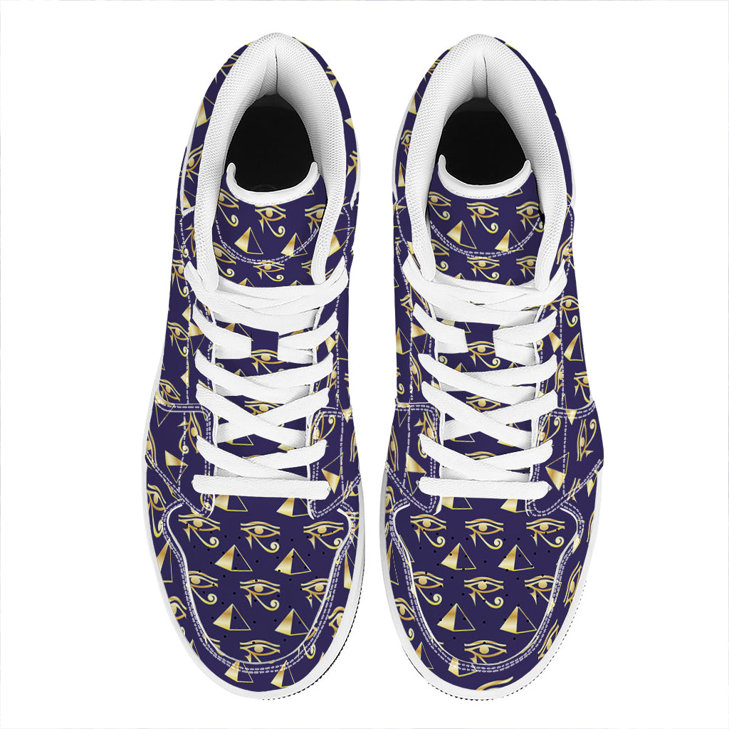Egypt Eye Of Horus Pattern Print High Top Leather Sneakers