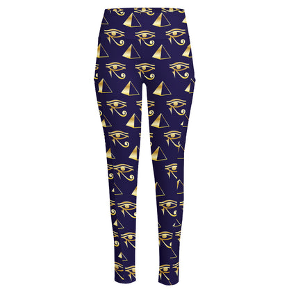 Egypt Eye Of Horus Pattern Print High-Waisted Pocket Leggings