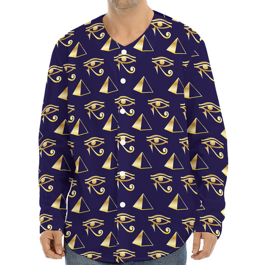 Egypt Eye Of Horus Pattern Print Long Sleeve Baseball Jersey
