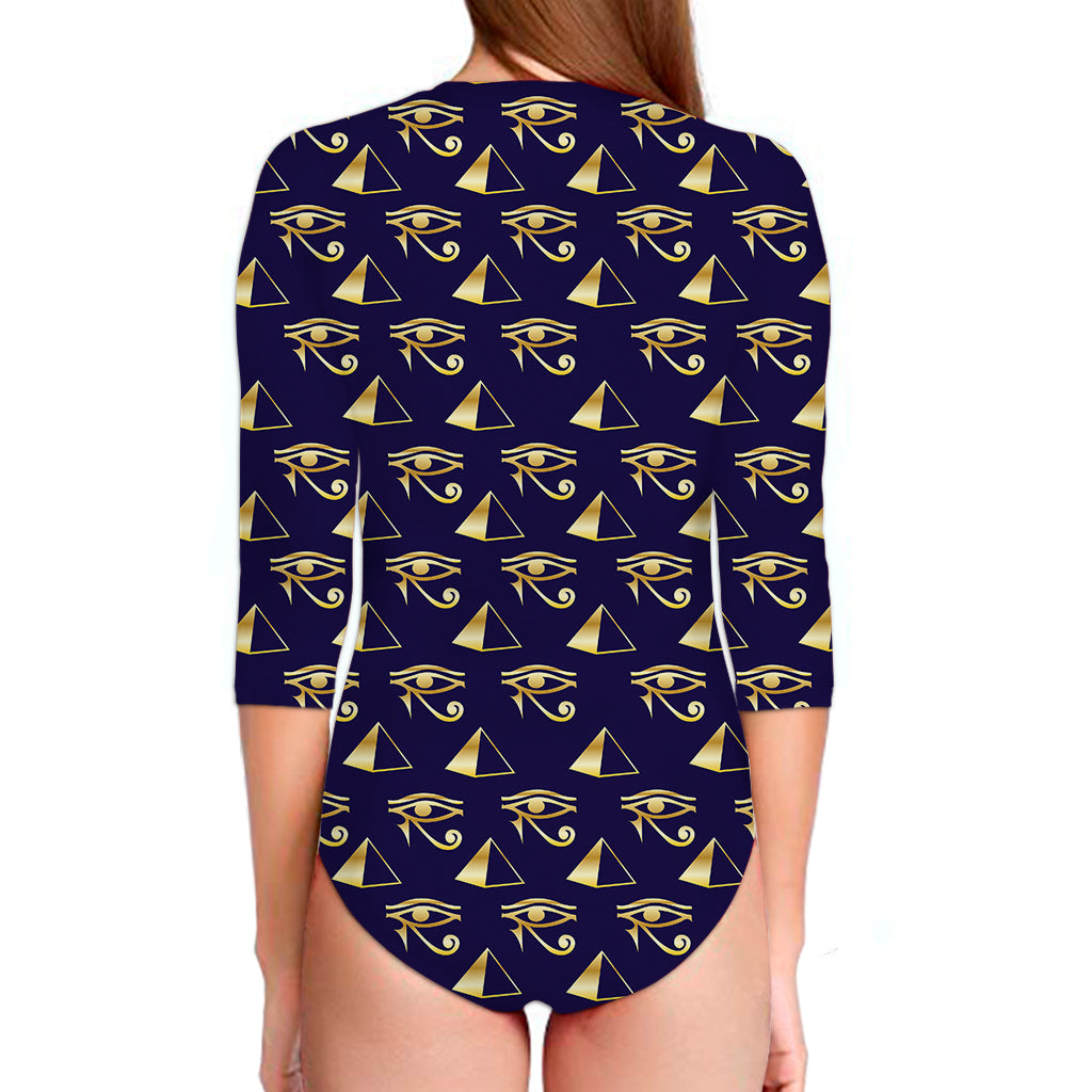 Egypt Eye Of Horus Pattern Print Long Sleeve Swimsuit