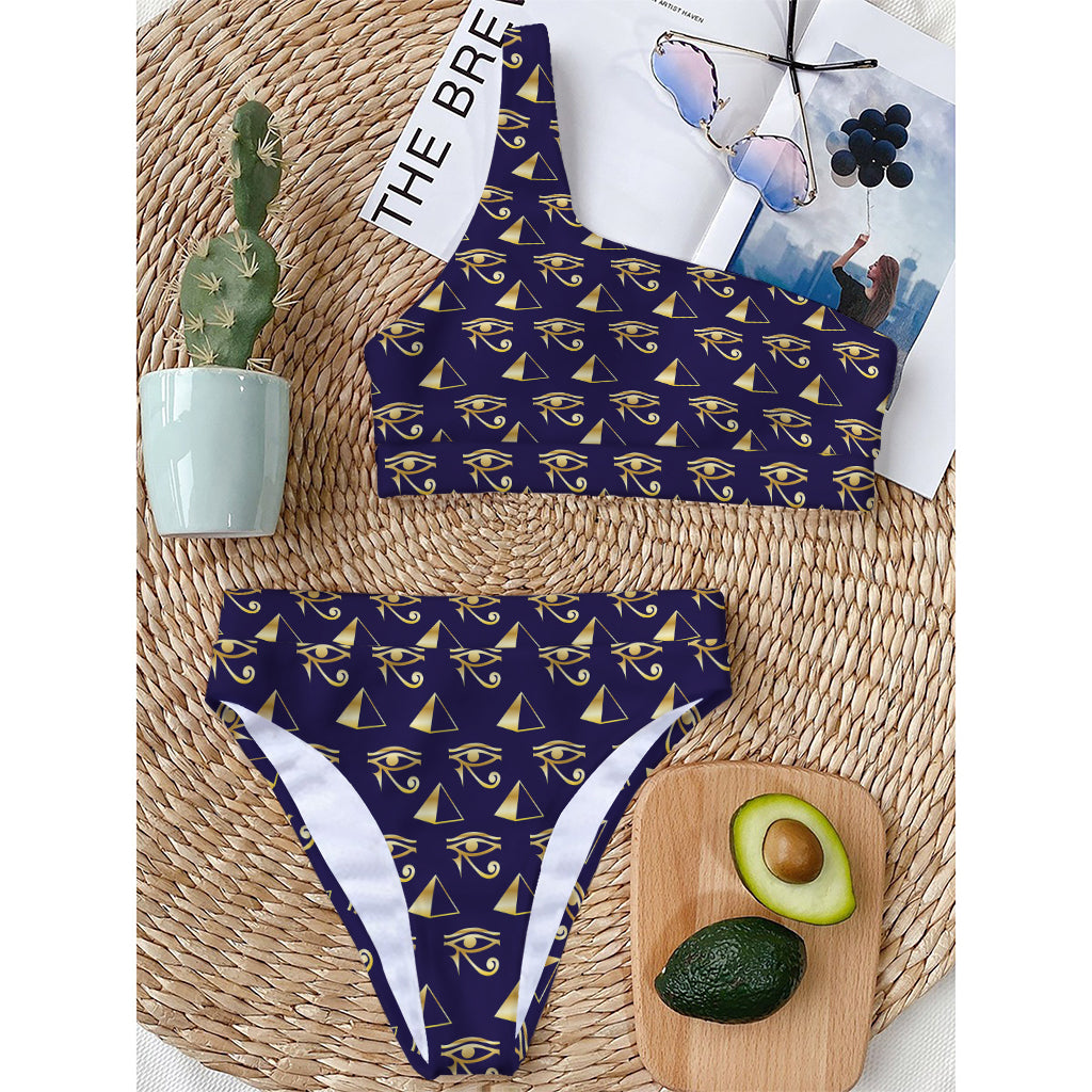 Egypt Eye Of Horus Pattern Print One Shoulder Bikini Top
