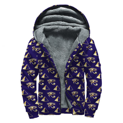 Egypt Eye Of Horus Pattern Print Sherpa Lined Zip Up Hoodie
