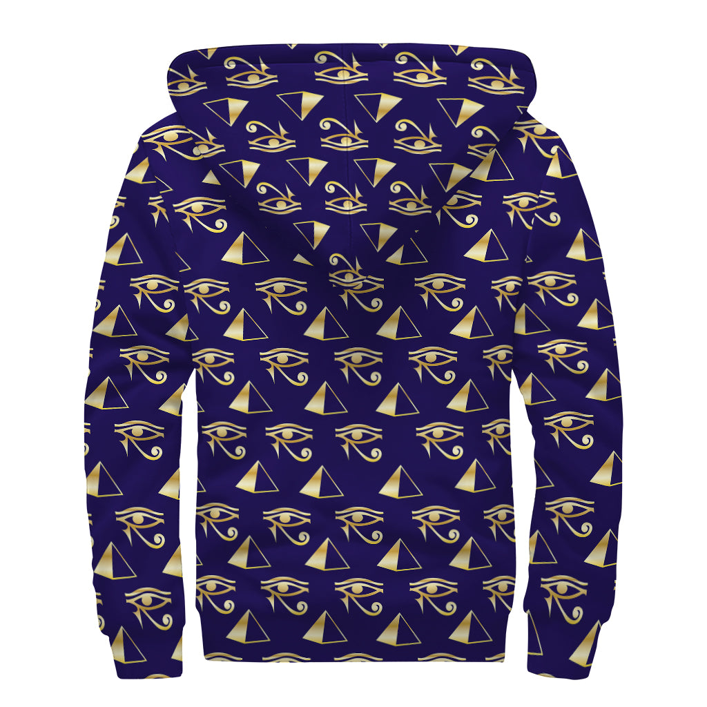 Egypt Eye Of Horus Pattern Print Sherpa Lined Zip Up Hoodie