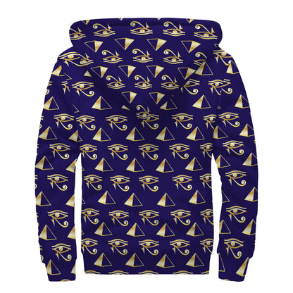 Egypt Eye Of Horus Pattern Print Sherpa Lined Zip Up Hoodie