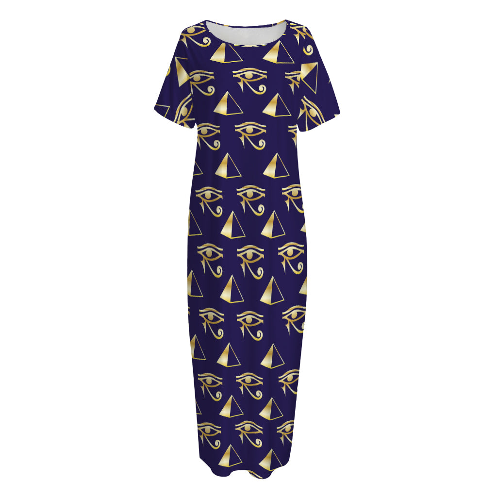 Egypt Eye Of Horus Pattern Print Short Sleeve Long Nightdress