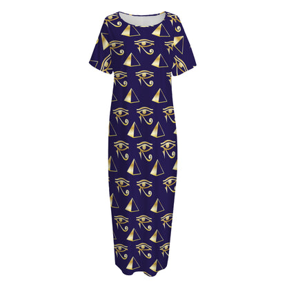 Egypt Eye Of Horus Pattern Print Short Sleeve Long Nightdress