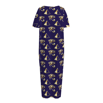 Egypt Eye Of Horus Pattern Print Short Sleeve Long Nightdress