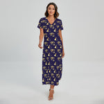 Egypt Eye Of Horus Pattern Print Short Sleeve Maxi Dress
