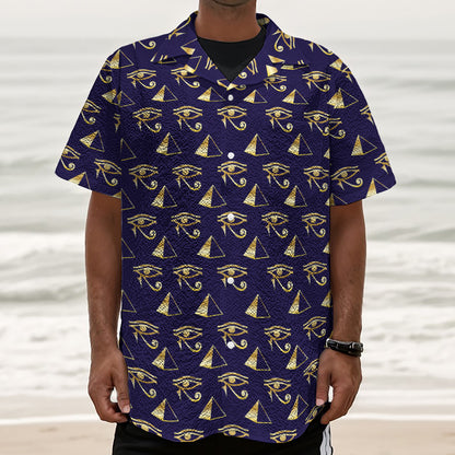 Egypt Eye Of Horus Pattern Print Textured Short Sleeve Shirt