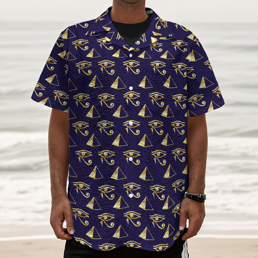Egypt Eye Of Horus Pattern Print Textured Short Sleeve Shirt
