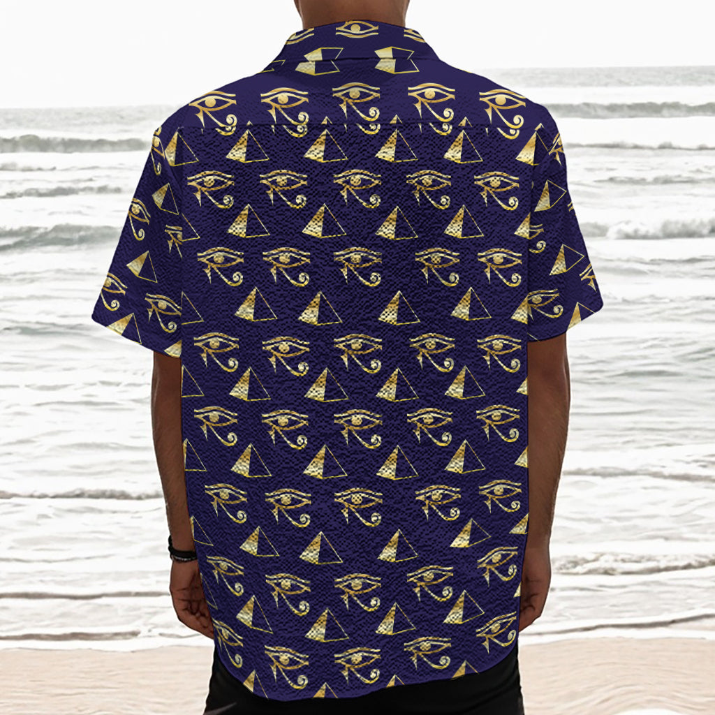 Egypt Eye Of Horus Pattern Print Textured Short Sleeve Shirt