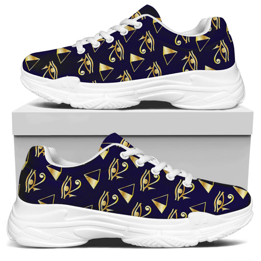 Egypt Eye Of Horus Pattern Print White Chunky Shoes