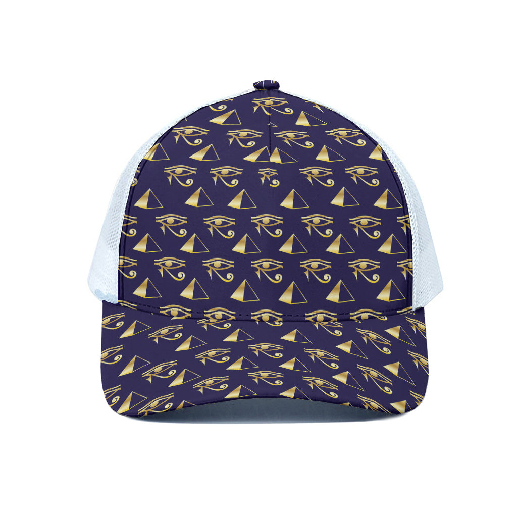 Egypt Eye Of Horus Pattern Print White Mesh Trucker Cap