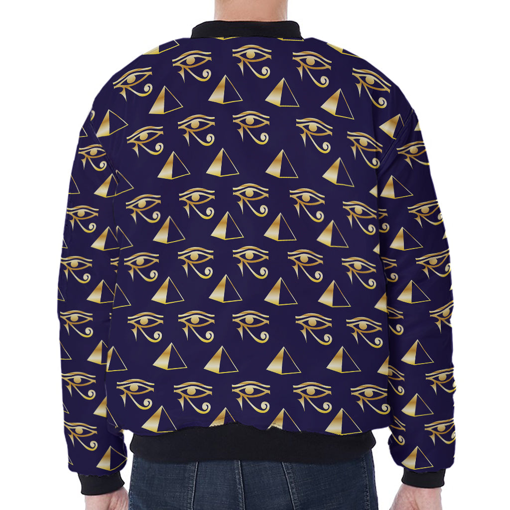 Egypt Eye Of Horus Pattern Print Zip Sleeve Bomber Jacket