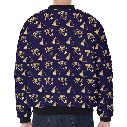 Egypt Eye Of Horus Pattern Print Zip Sleeve Bomber Jacket