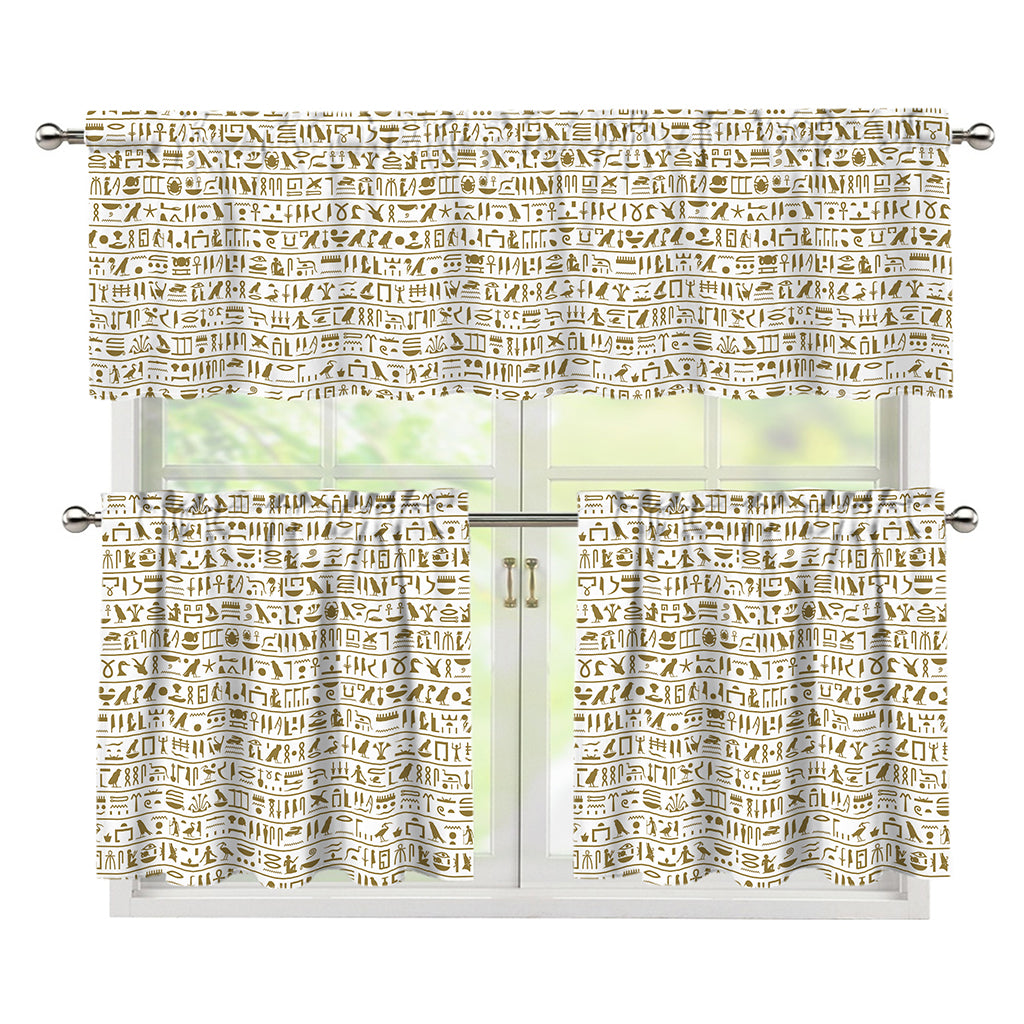Egypt Hieroglyphs Pattern Print 3 Piece Kitchen Curtains