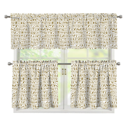 Egypt Hieroglyphs Pattern Print 3 Piece Kitchen Curtains