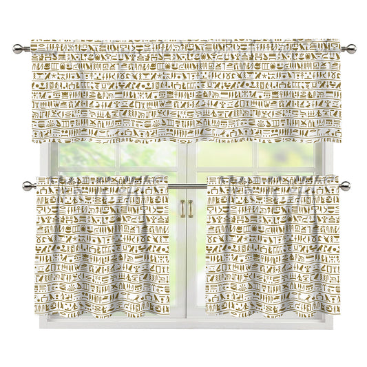 Egypt Hieroglyphs Pattern Print 3 Piece Kitchen Curtains