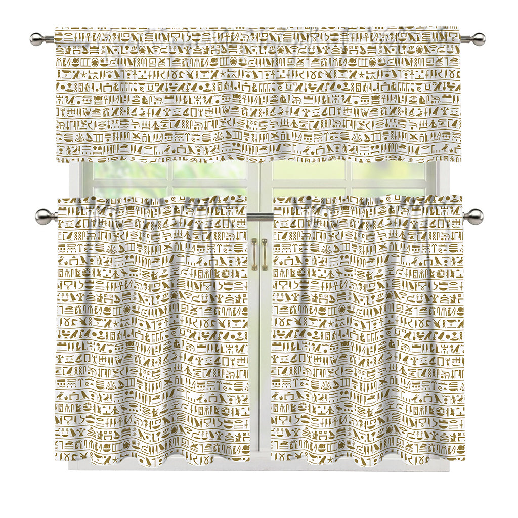 Egypt Hieroglyphs Pattern Print 3 Piece Kitchen Curtains