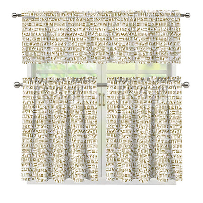 Egypt Hieroglyphs Pattern Print 3 Piece Kitchen Curtains