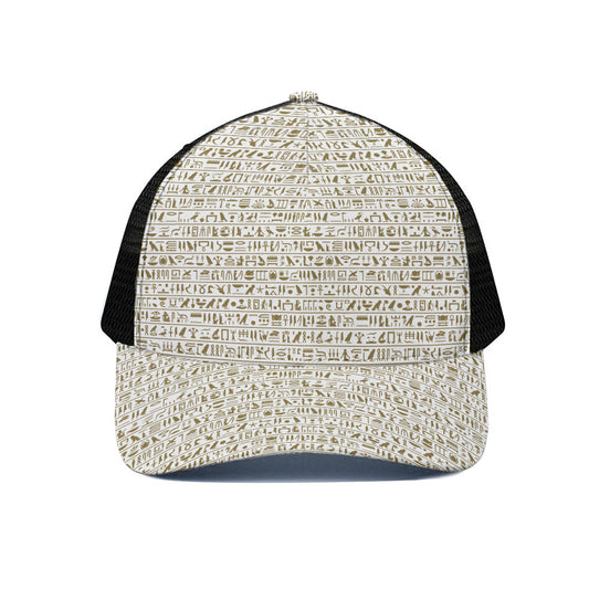 Egypt Hieroglyphs Pattern Print Black Mesh Trucker Cap