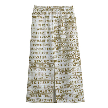 Egypt Hieroglyphs Pattern Print Cotton Front Slit Maxi Skirt