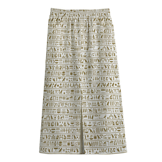 Egypt Hieroglyphs Pattern Print Cotton Front Slit Maxi Skirt